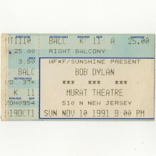 Bob Dylan Concert Ticket Stub Indianapolis Indiana 11/10/91 Murat Theatre Rare