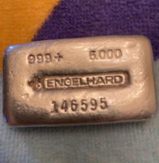 Rare Canadian Old Pour Engelhard 5 Troy Oz.  999 Fine Silver Bar S/n 146595