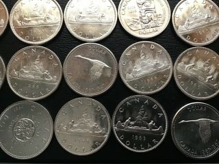 Canada Silver Dollars - $1 - 0.  6 Oz - 20 Mixed Dates Au/bu/ Pl Cd20