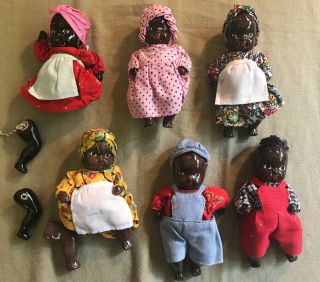 6 Miniature Porcelain Bisque Dolls 1990’s Orleans African American Souvenirs