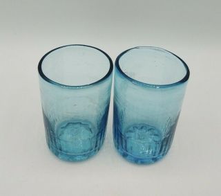 Vintage Set (2) Aqua Blue Studio Art Glass Small Cups Hand Blown