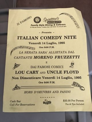 Uncle Floyd Flier (at Spiritoso Ristorante) Yonkers,  Ny (1995)