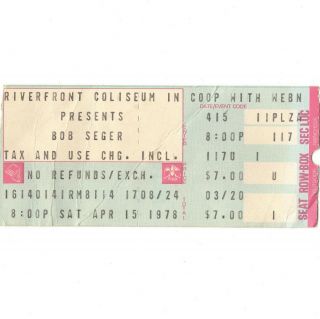 Bob Seger & The Sweet Concert Ticket Stub Cincinnati 4/15/78 Stranger In Town