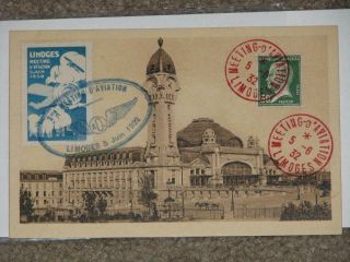 1932 France Airmail Postcard Cover Aviation Club Meeting W/label,  Special Cancel
