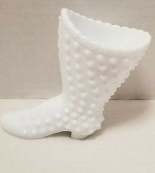 Vintage Fenton White Milk Glass Hobnail High Heeled Boot Shoe FENTON ON BOTTOM 2
