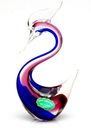 Vintage Murano Sommerso Art Glass Freeform Bird Sculpture Lush Blue Cranberry