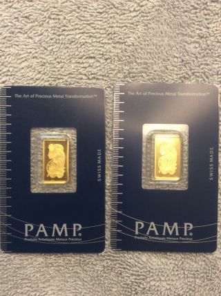 Two (2) 2.  5 Gram Gold Bar - Pamp Suisse - Fortuna - 999.  9 Fine In Assay