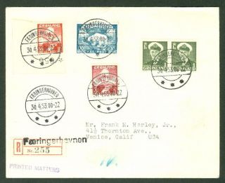Greenland 1953,  Multi Franked Registered Cover To Us Tied By Faeringerhaven Cxl