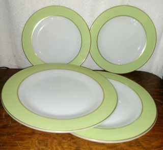 Vintage Pyrex Lime Green With Gold Trim 2 - Dinner Plates & 2 - Salad Plates