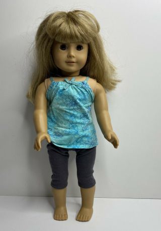 American Girl Doll 18” Blond Hair Brown Eyes Bangs 2008 With Clothes