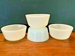 Set Of 4 Vintage Fire King White Milk Glass Custard / Dessert Cups Berry Bowls
