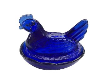Vtg Cobalt Blue Depression Glass Miniature Hen On Nest Salt Dip Cellar