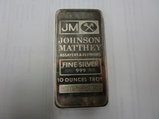 Johnson Matthey 10 Oz Silver Jm Td Bank 999 Fine Silver