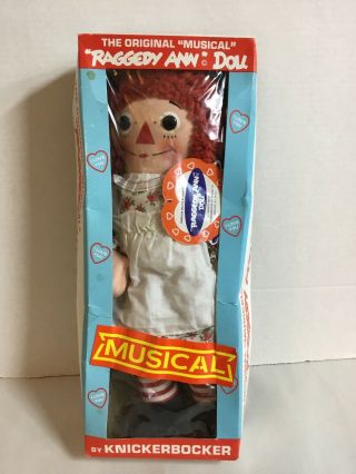 Knickerbocker Musical The Raggedy Ann 0301 Plush Doll 15” W/tags & Box