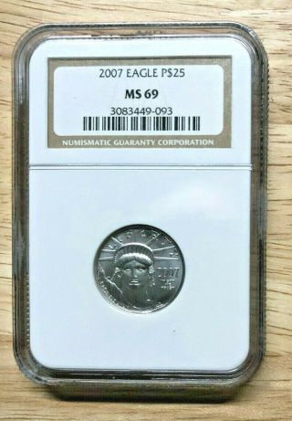 2007 1/4 Oz $25 Platinum American Eagle Ngc Ms 69