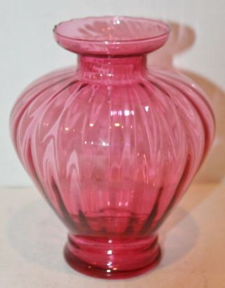 Vtg Ruby Red Art Glass Vase - Ribbed - 6 " Tall - Euc