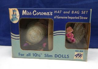 Vintage Nos 1950’s Miss Corona’s Hat & Bag Set 10 ½” Dolls Miss Revlon Cissette