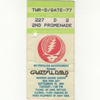 Grateful Dead Concert Ticket Stub Nyc 9/10/91 Madison Square Garden Mail Order