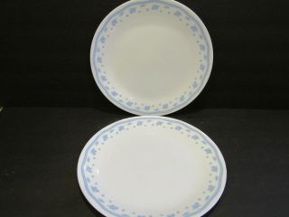 Corning Ware Corelle Morning Blue Set Of 2 Dinner Plates Blue Flowers - Wavy Lines