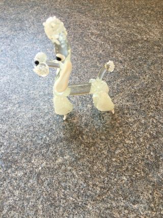 Vintage Miniature Murano Glass Poodle Dog White / Clear