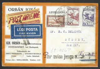Hungary Covers 1930 Firm Airmail Pc Pesterzsébet To Sydney / Par Avion Jusque A