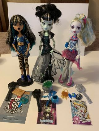 3 Monster High Dolls Frankie Stein (ghouls Rule) Cleo De Nile,  Lagoona Blue