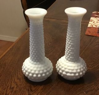Set Of 2: Milk Glass Hobnail Style Candle Holders,  7 1/2 " Tall Each,  Euc
