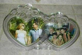 Mikasa Rosemont Frosted Roses Glass Double Heart Photo Frame -
