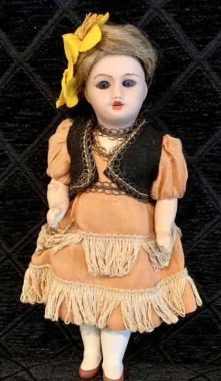 Antique French Bisque Comp Mignonette Doll W Glass Sleep Eyes 6” Unis France