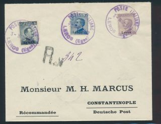 Aegean Islands,  Mi.  6 - 7 And 9 V On R - Cover Leros (egeo) To Constantinople