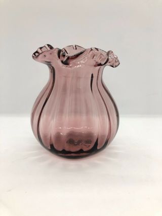 Pilgrim Cranberry Glass Handmade Blown Vase With Clear Ruffle Collar