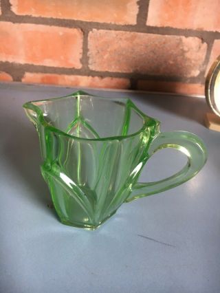 Vintage Sowerby Art Deco Uranium Green Milk Glass Jug 1920s