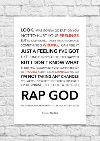 Eminem - Rap God - Song Lyric Art Poster - A4 Size
