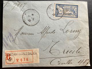 1922 Constantinople Levant Front Registered Cover To Triest Italy Sc 49