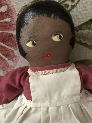 Vintage African American Paper Mache And Cloth Doll 15 "