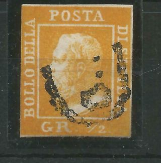 Italy States Sicily 1859 Rare 1/2 Grano Orange Yellow But Is It A Forgery?
