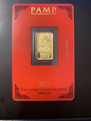 5 Gram Pamp Suisse Gold Bar 2012 Year Of The Dragon Cert 012633