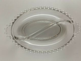 Vintage Candlewick Divided Oval Relish Dish Lugged Handles Beaded Edge 6.  5 x 4.  5 2