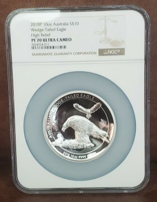 2018 Ngc Pf 70 U/c Australia 10oz Silver $10 " Wedge - Tailed Eagle " High Relief
