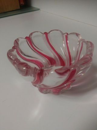 Quality Mikasa Crystal Glass & Peppermint Red Swirl Candy Bowl