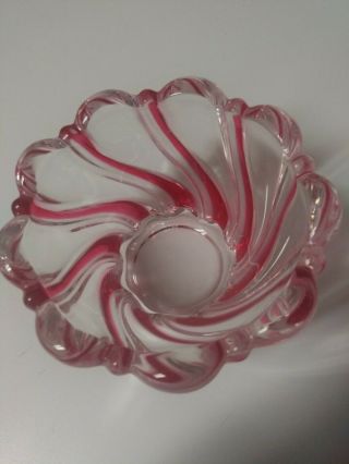 QUALITY Mikasa Crystal Glass & Peppermint Red Swirl Candy Bowl 2
