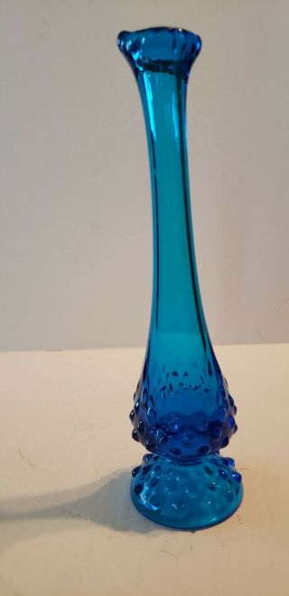 Vintage Fenton Art Glass Bud Vase Hobnail Pattern Blue 10 3/4 " Tall