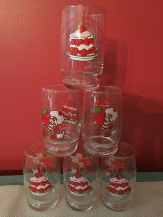 Vintage Strawberry Shortcake Juice Glasses Set Of 6 1980 Anchor Hocking