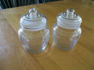 Set 2 Anchor Hocking Sm Glass Ribbed Beehive Canister/candy Jar 5 1/2 " H 4 " D