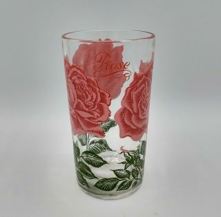 Vintage Tall Pink Red Rose Boscul Peanut Butter Drinking Glass Tumbler