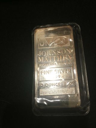 Ten Ounce Bar Fine Silver.  999 Johnson & Matthey Assayers Refiners 338155
