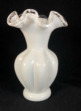 Vintage Fenton Silver Crest Milk Glass Ruffled Edge Pumpkin Vase