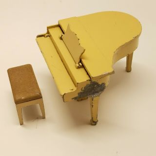 Vintage Tootsie Toy Metal Baby Grand Piano & Bench Doll House Furniture