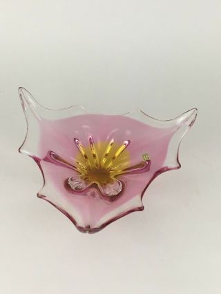 Egermann Art Glass Rose And Amber Sculpture Bowl
