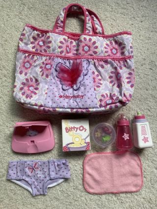 American Girl Bitty Baby Butterfly Diaper Bag And Accessories Food Bottles Wipes
